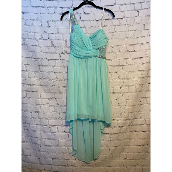City Studio Formal Dress Size 5 Light Turquoise Bead Detail One Shoulder - Picture 1 of 14
